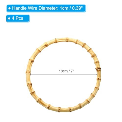 PATIKIL 8 Inch Bamboo Purse Handles, 4 Pcs Round Replacement Handmade Rings for Tote Bag Purse Making Decorations, Wood - color: Wood, size: 7 Inch