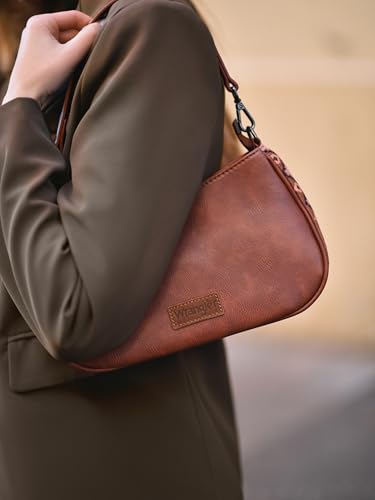 Wrangler Shoulder Bag for Women Western Small Purse Hobo Handbag | Aztec, Underarm Bag, 2 Detachable Straps, Secure Zipper Closure, Back Pocket, Crossbody Bag for dates, travel and everyday - color: Dark Brown