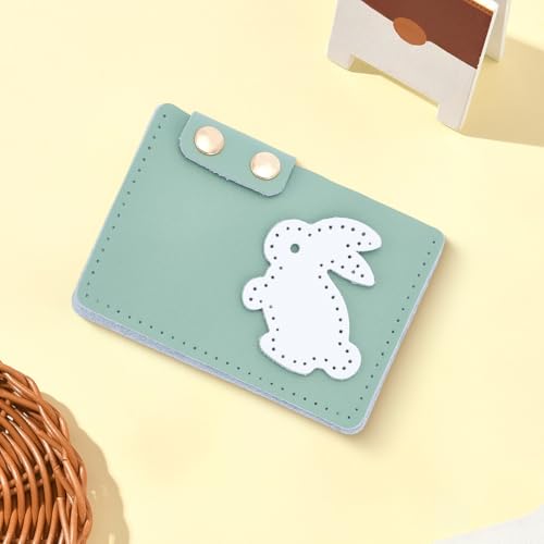 Rabbit DIY Genuine Leather Purse Making Kit for Women Credit Card Bag Sewing Set Handmade Small Purse Crochet Knitting Supplies for DIY Birthday Bridal Wedding Gift(Green) - color: Green