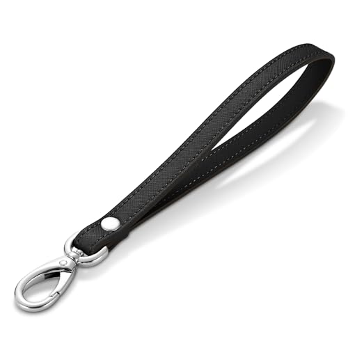 Genuine Leather Wristlet Strap - Universal Hand Lanyard Replacement - color: Silver - Black