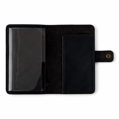 Genuine Black Leather Checkbook Cover - Handmade Check Holder with Divider & ID Window, Slim Organizer Wallet for Business, Travel & Everyday Use 3.5 x 7 - color: Black Leather Checkbook Cover