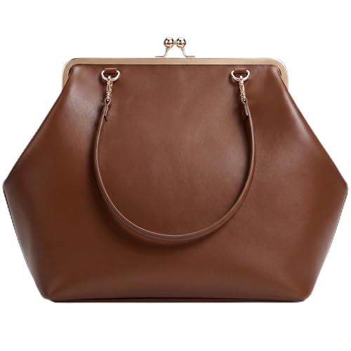 Kiss Lock Frame Handbag, PU Leather Shoulder Tote Bag Messenger Hobo Clutch Purse for Women Formal Work Leisure - color: Pure Brown