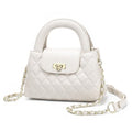 Small Quilted Crossbody Purse for Women, Faux Leather Top Handle Bag with Chain Strap, Elegant Mini Handbag - color: White