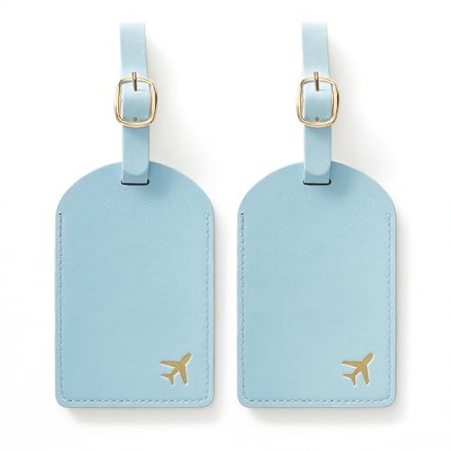 Luggage Tags for Suitcases, PU Leather Travel Tags for Luggage - color: Light Blue