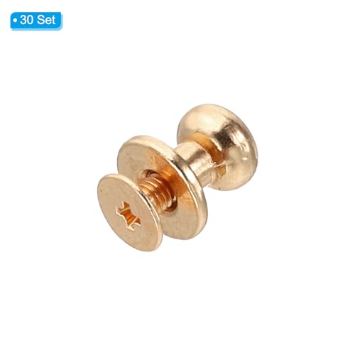 PATIKIL 7mm Leather Rivets, 30 Sets Round Button Head Studs Metal Screw Studs Posts Chicago Screws Rivet for Clothing Leather Crafts, Gold Tone - color: Gold, size: 7mm