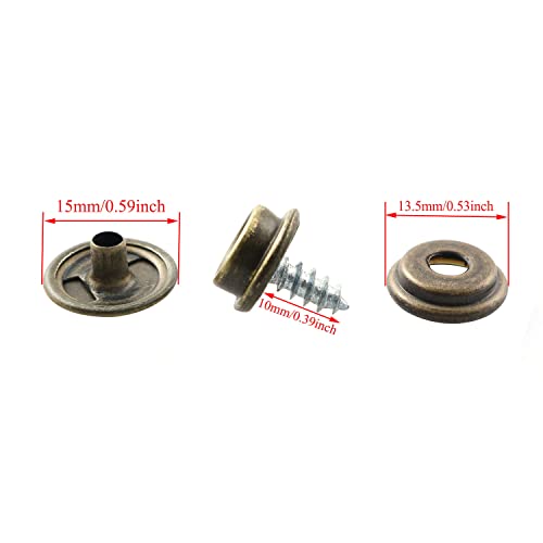 PZRT 10 Sets Canvas Snap Kit Stainless Steel Fastener Screw Snaps Consists of Buttons Sockets and Screw Studs for Leather Jackets Handbags, Bronze - color: Bronze