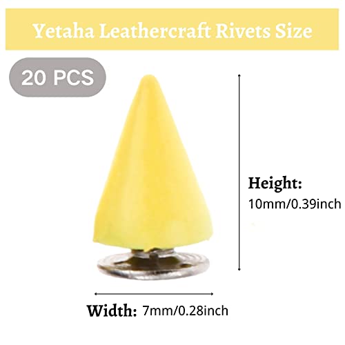 Yetaha Yellow 7x10MM Cone Punk Screw Back Rivet Spikes, Metal Studs - color: Yellow