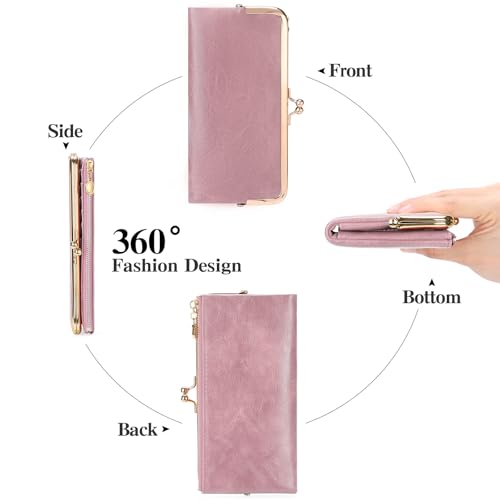 GOIACII Womens Wallet Kiss Lock Bifold Leather Wallets for Women Pink - color: A05 Pink