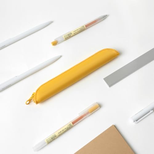 Slim Pencil Case Skinny Pen Case Pen Pouch (Oxford Yellow) | Silver zipper; tough wipe-clean Oxford fabric; holds gel writers and a stylus; fits binders planners and backpacks - color: Yellow