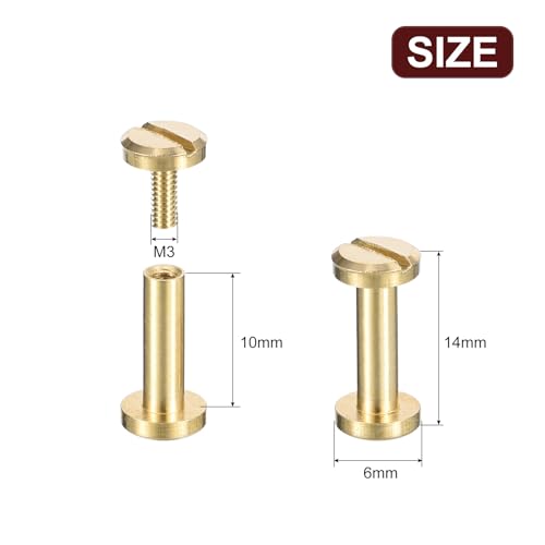 uxcell 30Pack Brass Chicago Screws, 10x6mm Flat Head Screw Back Binding Post Nail Stud Rivets Fastener for DIY Leather Craft Belt Strap - size: 10x6mm