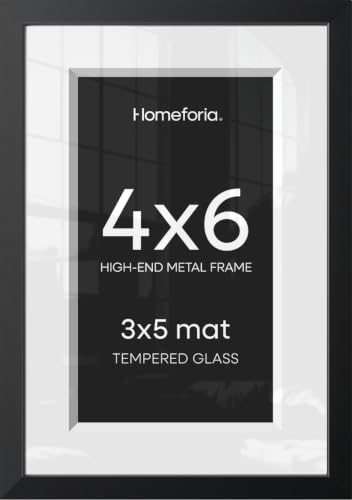Homeforia 4x6 Black Picture Frame, High-End Metal, 3x5 Mat, Glass | High End Aluminum, Tempered Glass, Acid-Free 3x5 Removable Mat, 4x6 in Edge-to-Edge Display 6x4, Wall Kit, Set Of 1 - color: Carbon Black, size: 4x6