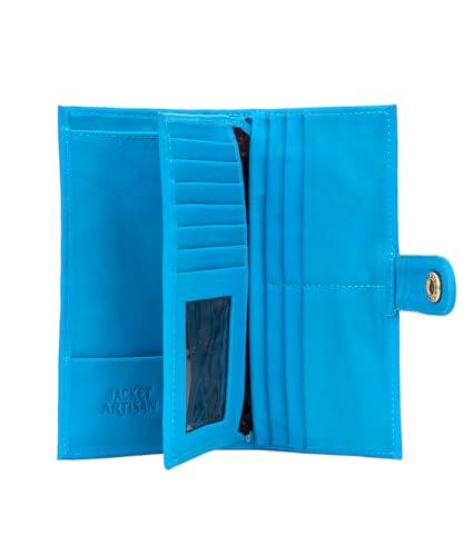 Women’s Genuine Leather Wallet – Slim Design with Secure Snap Multiple - Card Slots & Interior Zipper Pocket (Light Blue) - color: Light Blue