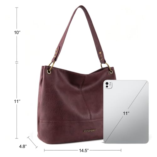 Purses for Women Hobo Bags Slouchy Shoulder Bag Tote Handbags | Stylish for Everyday Use, Zip-top Closure, Back Anti-theft Pocket, 3 Inner Pockets, Comfortable Wide Strap for Dating Errands - color: A-burgundy Brown