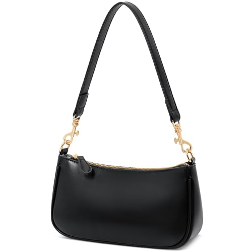 KKXIU Small Black Purse for Women, Cute Mini Shoulder Bag Zipper Closure | 2 Removable Straps, Retro Underarm Bags, Classic Crossbody Bag, Handbag for Women - color: Black