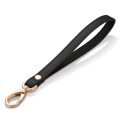 Genuine Leather Wristlet Strap - Universal Hand Lanyard Replacement - color: Gold - Black
