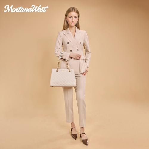 Montana West MEDIUM Tote Bag for Women Quilted Chain Handbags Shoulder Purse - color: 040beige