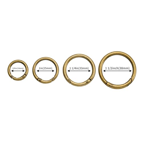 12Pcs Metal Spring O Rings Clip Keychain, Round Carabiner Clips Keyrings Snap Hook Buckle for Bags,Purses - size: Brushed Brass-1 1/4