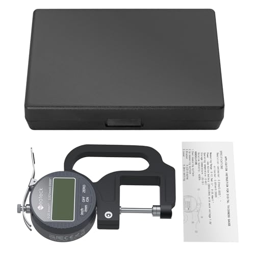 Neoteck Digital Thickness Gauge 1inch/25.4mm,0.00005inch/0.001mm Accuracy | with LCD Display, Inch/MM Conversion ,One-Hand Quick Press Thickness Measuring Tool for Leather Paper Fabric Film -Grey - color: Silver-grey, size: 0-1"/0.00005"