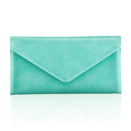 Portable Multi-card Holder Case RFID Blocking Leather Card Wallet for Women, Envelope Style, Mint Green - color: Mint Green