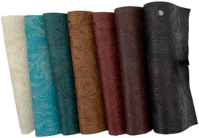 Western Floral PU Faux Leather Vinyl Fabric - Sold By The Yard - 56" (Cement Gray) - color: Cement Gray