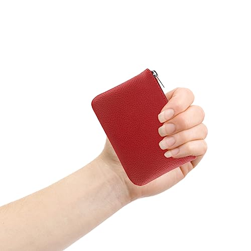 simarro Red Coin Purse, Leather Zipper Change Purse | Portable Coin Wallet Mini Change Holder for Women Coin Pocket for Women Credit Card Folded Bills ID Key Headset Lipstick - color: Red