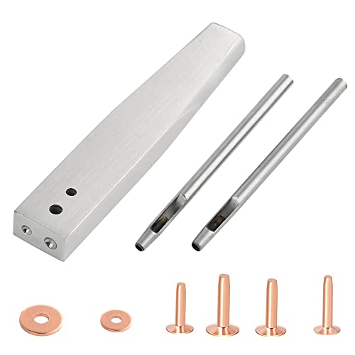 43pcs Copper Rivets and Burrs, 4 Sizes Copper Rivet and Burrs Assortment Kit, Leather Rivets Fastener Install Setting Tool for Belts Wallets Collars Leather Working Supplies