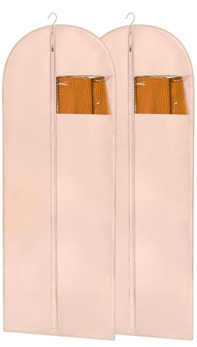 Dress Bags for Gowns, 65'' Pink Garment Bags for Hanging Clothes, Dress Garment Bag Women, Long Dress Cover with Clear Window for Dresses, Coats, Uniforms（2 Pack） - color: Pink, size: 65" - 2 Pack