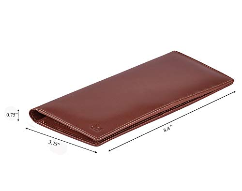 Long Wallet for Men Women Leather Slim Bifold RFID Blocking Card Holder | Real Top Grain Leather, Stylish 18 Credit Card Slots, 2 ID Windows, 2 Currency Sleeves, Gift Box, (Cognac, Fine Grained) - color: Cognac Fine Grained