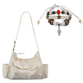 Canvas Messenger Bag for Women, Grunge Bag with Fairy Grunge Bracelet, Crossbody Bag with Bracelets Fairy Grunge Clothes - color: White