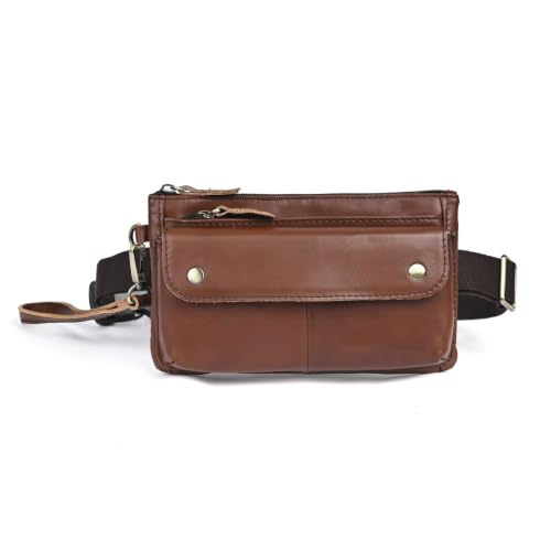 Water Resistant Canvas + Leather Hiking Riding Travel Fanny Waist Pack Small Phone Pouch For Men Women FB811-29 (100% Leather-The 8136 Wine) - color: 100% Leather-The 8136 Wine