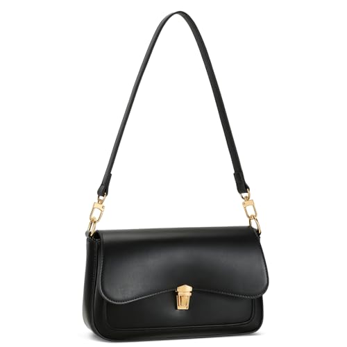 KKXIU Small Shoulder Bag for Women Cute Hobo Handbags Mini Clutch Purses | Classic Trendy Retro Underarm Crossbody Bag with Detachable Straps, Zipper Closure - color: Black