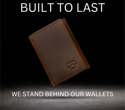 Stealth Mode Leather Trifold RFID Wallet For Men With Flip Out ID Holder - color: Crazy Horse Brown