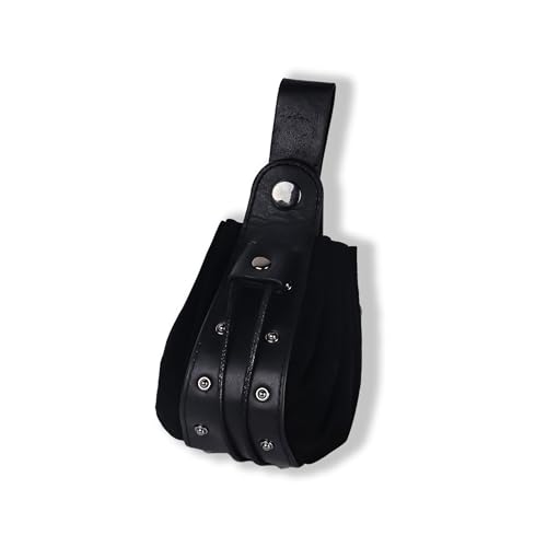 Medieval Faux Leather Drawstring Pouch Vintage Rivets Belt Pouch Coin Purse Dice Bag For LARP Ren Faire (Black A) - color: Black A