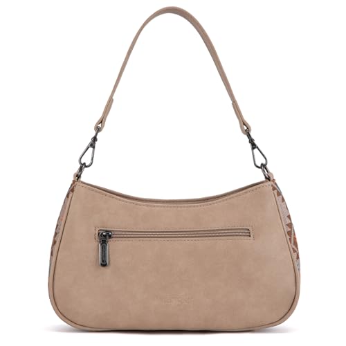 Wrangler Shoulder Bag for Women Western Small Purse Hobo Handbag | Aztec, Underarm Bag, 2 Detachable Straps, Secure Zipper Closure, Back Pocket, Crossbody Bag for dates, travel and everyday - color: Tan