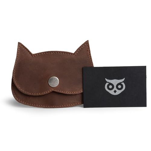 Hide & Drink, Cat Shape Wallet Handmade from Full Grain Leather - Bourbon Brown - color: Bourbon Brown
