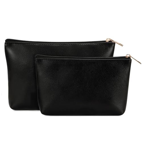 Wandering Nature Makeup Bag Small Cosmetic Bag for Purse 2 Pack Small Make Up Pouch Vegan Leather Cute Travel Pouch with Zipper for Women, Black - color: Black1