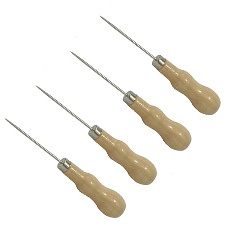 4 Pack Awl Tool Gourd Shape Wooden Handle Scratch Awl Tool Pin Punching for Leather Craft Cloth Pouch Hole DIY Handmade Maker Tool (4)