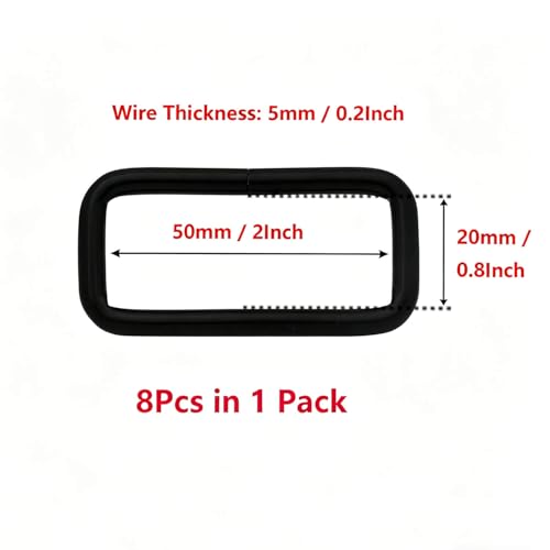 Metal Rectangle Ring Buckles Square Strap Webbing Belt Rings Non Welded 2" x 0.8" - color: Black X 8 Pcs