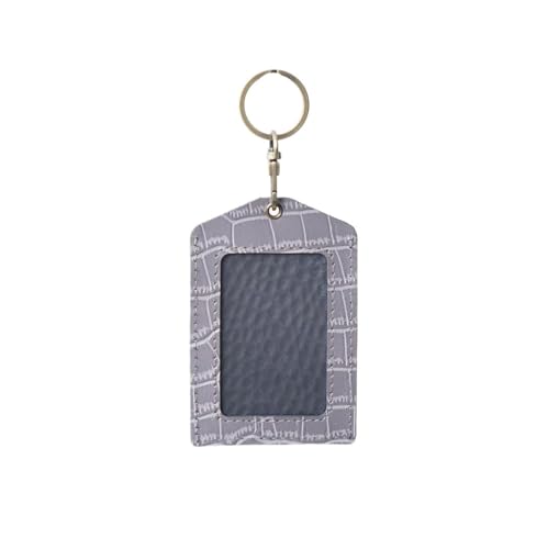 Genuine Real Leather ID Badge Holder, Top Grain Leather Vertical ID Holder with Gold Metal Keyring (Gray) - color: 09 Id Holder - Gray