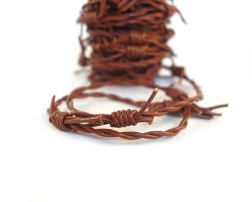 Barbwire Leather Cords 1.5mm Faux Barbwire Cords Leather Twisted 5 Meters = 5.46 Yards Genuine Round Leather Cord Necklace Bracelets (Rust) - color: Rust