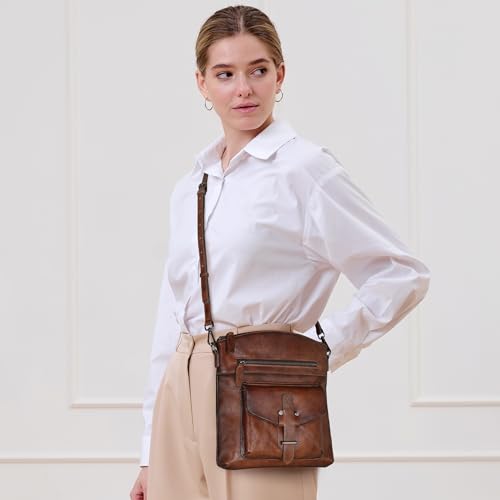 HESHE Leather Crossbody Bags for Women Shoulder Handbags Satchel Purse | Spacious Medium Crossover Shoulder Purse with Adjustable Sling Straps Lightweight Hobo Bags for Work,Travel and Daily Use - color: Coffee
