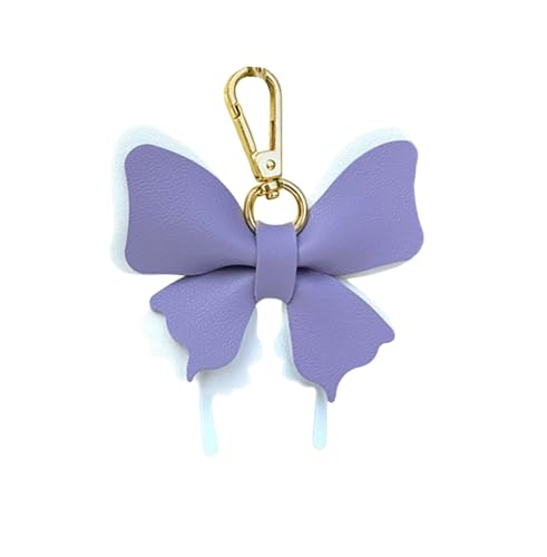 Women's Leather Bow Keychain, Stylish Multi-Color Bag Charm with Lobster Clasp, Cute Purse/Key Accessory - color: Purple White