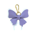 Women's Leather Bow Keychain, Stylish Multi-Color Bag Charm with Lobster Clasp, Cute Purse/Key Accessory - color: Purple White