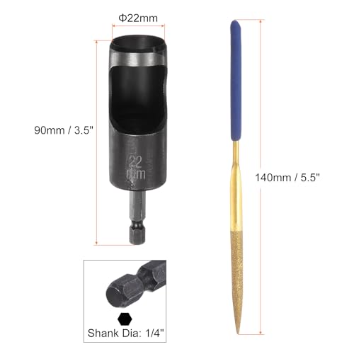 HARFINGTON Leather Hole Punch Tool 22mm 45#Steel 1/4 Hex Shank Drill Bits Electric Hollow Punch Set with 5.5" Half-Round File for Leathercraft Belt Fabric PVC Plastic Handbags Watch Band DIY - size: 22mm