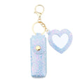Sisadodo Glitter Lip Oil Holder Key Chains for Woman Lipstick Case with Mirror Lip Balm Keychain for Lipstick Case Keychain - color: Blue-heart