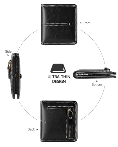 TFKGS Slim Wallet for Women RFID Wallet Women Small Wallets Woman Thin Credit Card Holder RFID Blocking Bifold Compact Pocket Ladies Leather Black Mini Purse - color: 4-Upgrade-Wax-Black