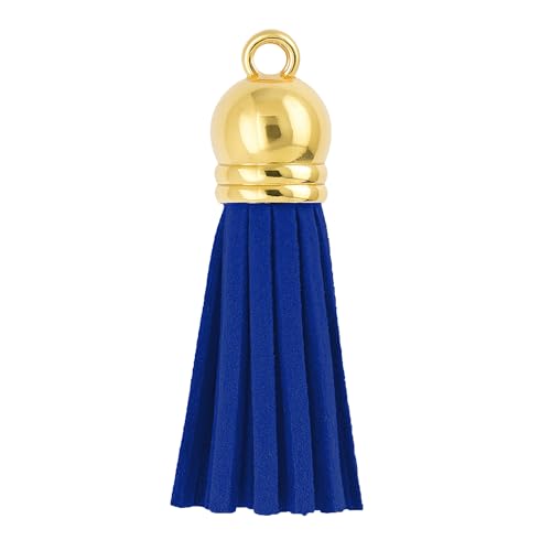 Mandala Crafts Gold Cap Dark Blue Faux Suede Leather Tassels, 100 PCs - color: Gold Cap Dark Blue Suede