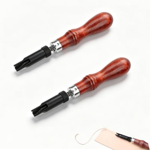 2PCS Leather Stitching Groover Set, Wood Handle V Type Leather Groover with Retractable Cutter Tip for Leather Craft Groove Edge Gouge for Belt Wallet Handmade DIY 0.9 * 6.2in