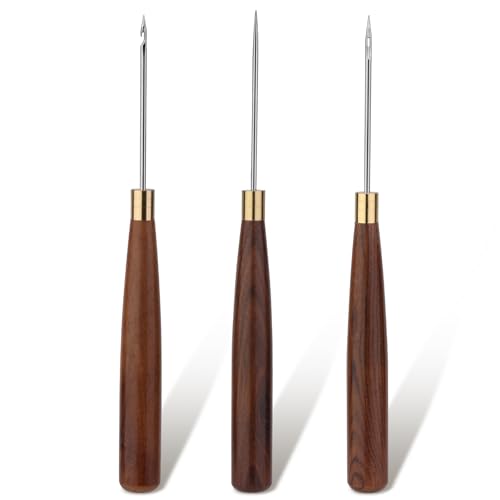 Diudus 3 Pcs Sewing Awl Tool Leather Sewing Tools Scratch Awl Tool - color: 3 Pack Wood Color (Scratch Hook Hollow)