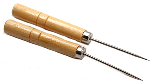 Chiloskit 2PCS 5inch Wooden Handle Scratch Awl Tool Pin Punching for Leather or Paper (Straight Handle) - color: Straight handle